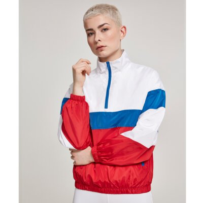 Urban Classics - TB2668 Ladies 3-Tone Stand Up Collar Pull Over Jacket - white/royalblue/red