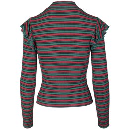 Urban Classics - TB2325 - Ladies Rib Stripe Volant Turtleneck Longsleeve - green/black/firered