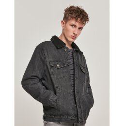 Urban Classics - TB3140 Sherpa Lined Jeans Jacket - black wash/black