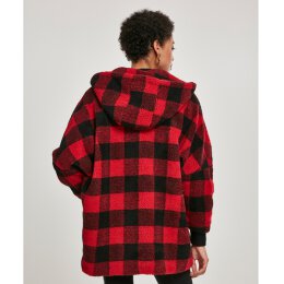 Urban Classics - TB3056 Ladies Hooded Oversized Check Sherpa Jacket - black/red