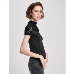 Urban Classics Ladies - TB3752 - Ladies Flock Lace Turtleneck Tee black XS