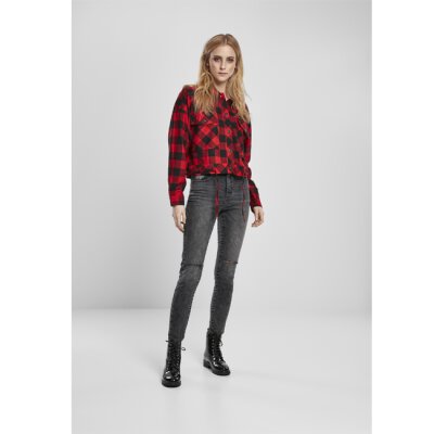 Urban Classics Ladies - TB3753 - Ladies Short Oversized Check Shirt black/red XS