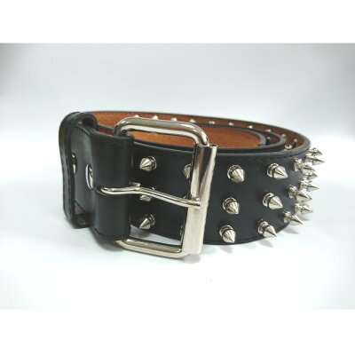 Nietengürtel - Gürtel mit silbernen Killernieten - 3-Reihig - D110-1 - veganes Leder - black M
