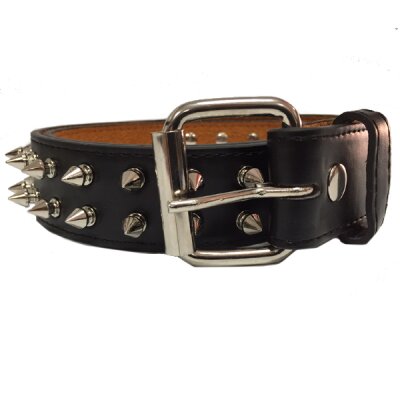 Nietengürtel - Gürtel mit silbernen Killernieten - 2-Reihig - D105-1 - veganes Leder - black XL