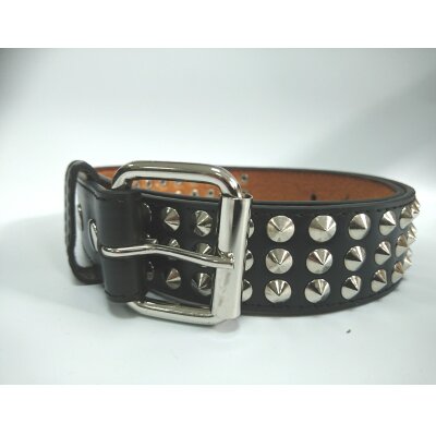 Nietengürtel - Gürtel mit silbernen Spitznieten - 3-Reihig - D104-1 - veganes Leder - black XL