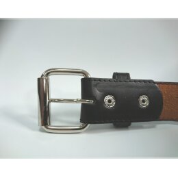 Nietengürtel - Gürtel mit silbernen Spitznieten - 3-Reihig - D104-1 - veganes Leder - black XL
