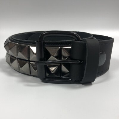 Nietengürtel - Gürtel mit schwarzen Pyramidennieten - 2-Reihig -  B020A - Echtleder - black XL