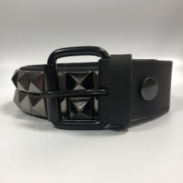 Nietengürtel - Gürtel mit schwarzen Pyramidennieten - 2-Reihig -  B020A - Echtleder - black XL