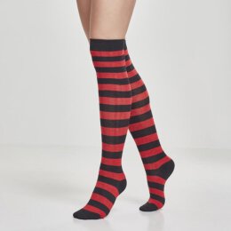Urban Classics - TB1167 Ladies Striped Overknee Socks - black/ red - 36-39
