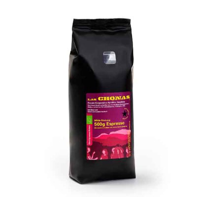 Kaffee - Bio-Espresso Las Chonas - Milde Röstung - ganze Bohne - Politischer Projekt-Kaffee - 500g