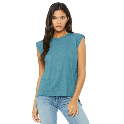 Bella + Canvas - 8804 Womens Flowy Muscle Tee Rolled Cuff - Heather Deep Teal M