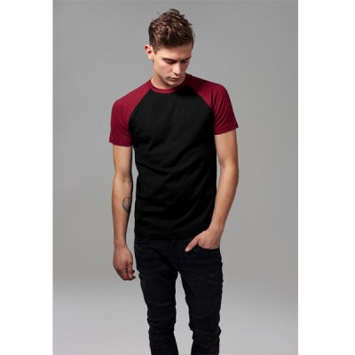 Urban Classics - TB639 Raglan Contrast T-Shirt - black/burgundy 5XL