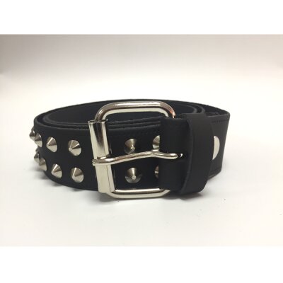 Nietengürtel - Gürtel mit silbernen Spitznieten - 2-Reihig - B003 - Echtleder - black XL