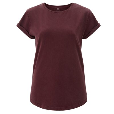 Earth Positive - EP16 - Organic Womens Rolled Up Sleeve - stone washed burgundy