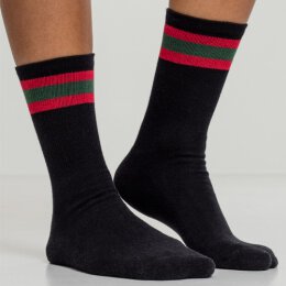 Urban Classics - TB2159 - Stripy Sport Socks - 2 Pack - black/firered/green