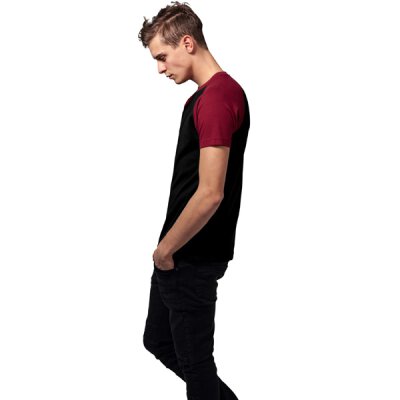 Urban Classics - TB639 Raglan Contrast T-Shirt - black/burgundy