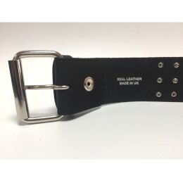 Nietengürtel - Gürtel mit silbernen Spitznieten - 3-Reihig - B009 - Echtleder - black L