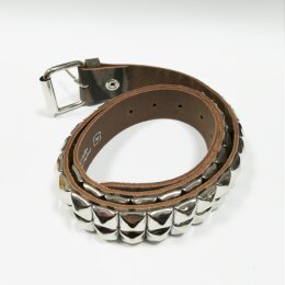 Nietengürtel - Gürtel mit silbernen Pyramidennieten - 2-Reihig - B018F - Echtleder - stress brown S