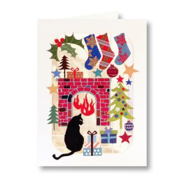 Grußkarte - Forever - Cat in front of chimney -...