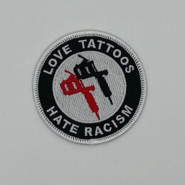 Love Tattoos - Hate Racism - schwarz / rot - gestickter...