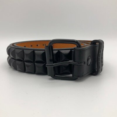 Nietengürtel - Gürtel mit schwarzen Pyramidennieten - 2-Reihig -  G0045f - veganes Leder - black XL