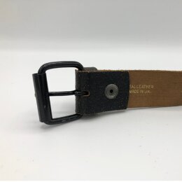 Nietengürtel - Gürtel mit schwarzen Pyramidennieten - 2-Reihig - B020G - Echtleder - cracked black L (115 cm)