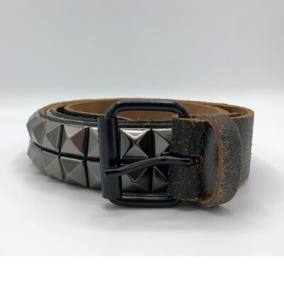 Nietengürtel - Gürtel mit schwarzen Pyramidennieten - 2-Reihig - B020G - Echtleder - cracked black XL