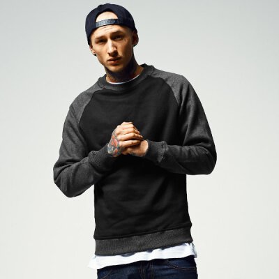 Urban Classics Men - TB546 - 2-tone Raglan Crewneck - blach / charcoal S