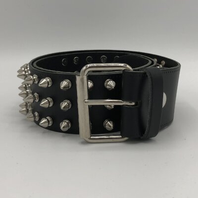 Nietengürtel - Gürtel mit silbernen Killernieten - 3-Reihig - B030 - Echtleder - black M