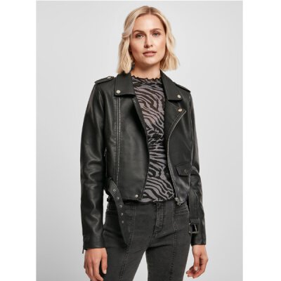 Urban Classics - TB4756 - Ladies Synthetic Leather Belt Biker Jacket - black