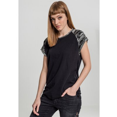 Urban Classics - TB1913 - Ladies Contrast Raglan Tee - black/darkcamo XS