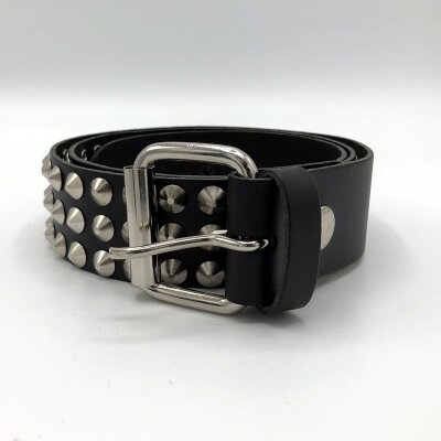 Nietengürtel - Gürtel mit silbernen Spitznieten - 3-Reihig - B010 - Echtleder - black M
