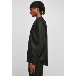 Urban Classics - TB6244 Cotton Linen Stand Up Collar Shirt - black