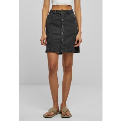 Urban Classics - TB6039 Ladies Organic Stretch Button Denim Skirt - black washed 31