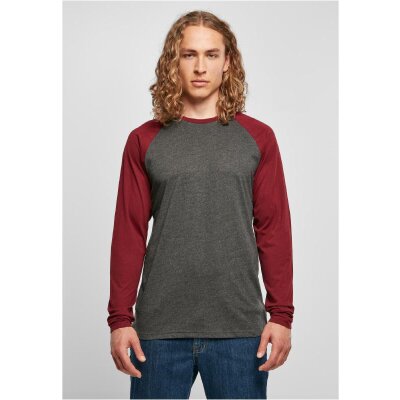 Build Your Brand - Contrast Raglan Longsleeve (BB023) - charcoal/cherry L