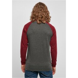 Build Your Brand - Contrast Raglan Longsleeve (BB023) - charcoal/cherry L