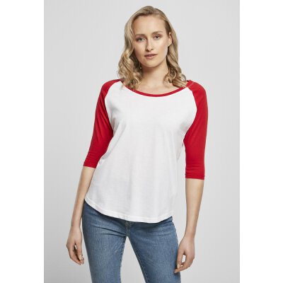 Build Your Brand - Ladies 3/4 Contrast Raglan Tee (BY022) - white/red