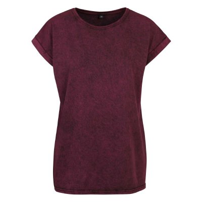Build Your Brand - Ladies Acid Washed Extended Shoulder Tee (BY053) - berry black