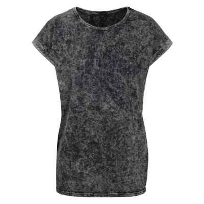 Build Your Brand - Ladies Acid Washed Extended Shoulder Tee (BY053) - darkgrey white M