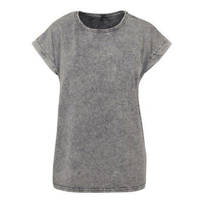 Build Your Brand - Ladies Acid Washed Extended Shoulder Tee (BY053) - grey black M