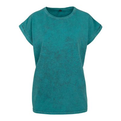 Build Your Brand - Ladies Acid Washed Extended Shoulder Tee (BY053) - teal black S