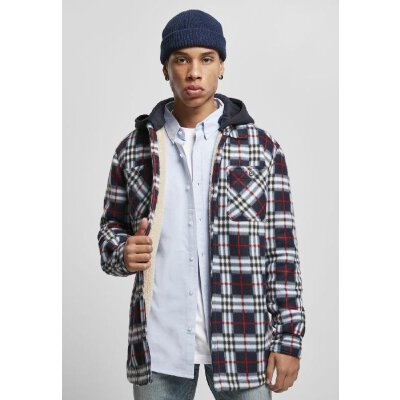 Urban Classics - TB3975 Hooded Polar Fleece Overshirt - midnightnavy/red