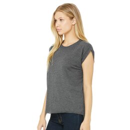 Bella + Canvas - 8804 Womens Flowy Muscle Tee Rolled Cuff - Dark Heather Grey (Dunkelgrau Meliert) M