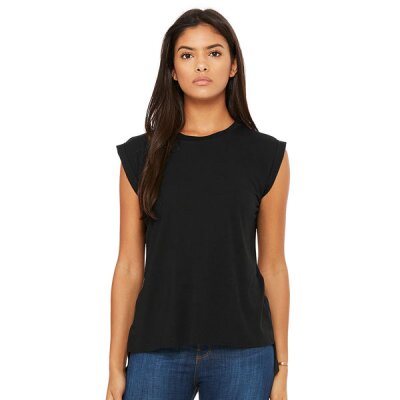 Bella + Canvas - 8804 Womens Flowy Muscle Tee Rolled Cuff - Black (Schwarz) M