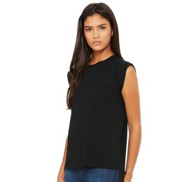 Bella + Canvas - 8804 Womens Flowy Muscle Tee Rolled Cuff - Black (Schwarz) M