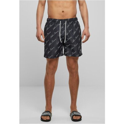 Urban Classics - TB2679 Pattern Swim Shorts - blackscriptlogo