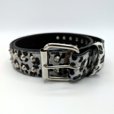 Nietengürtel - Gürtel mit silbernen Spitznieten- 2-Reihig - G0033-1 - veganes Leder - white leo S