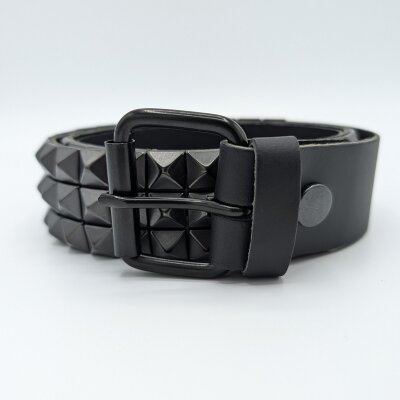 Nietengürtel - Gürtel mit kleinen schwarzen Pyramidennieten - 3-Reihig -  B274 - Echtleder - black L