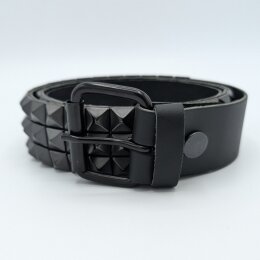 Nietengürtel - Gürtel mit kleinen schwarzen Pyramidennieten - 3-Reihig -  B274 - Echtleder - black L