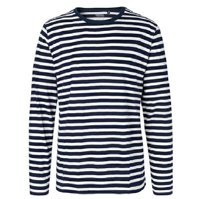 Neutral - Mens Long  Sleeve T-Shirt (O61050) - white - navy (striped) XXL